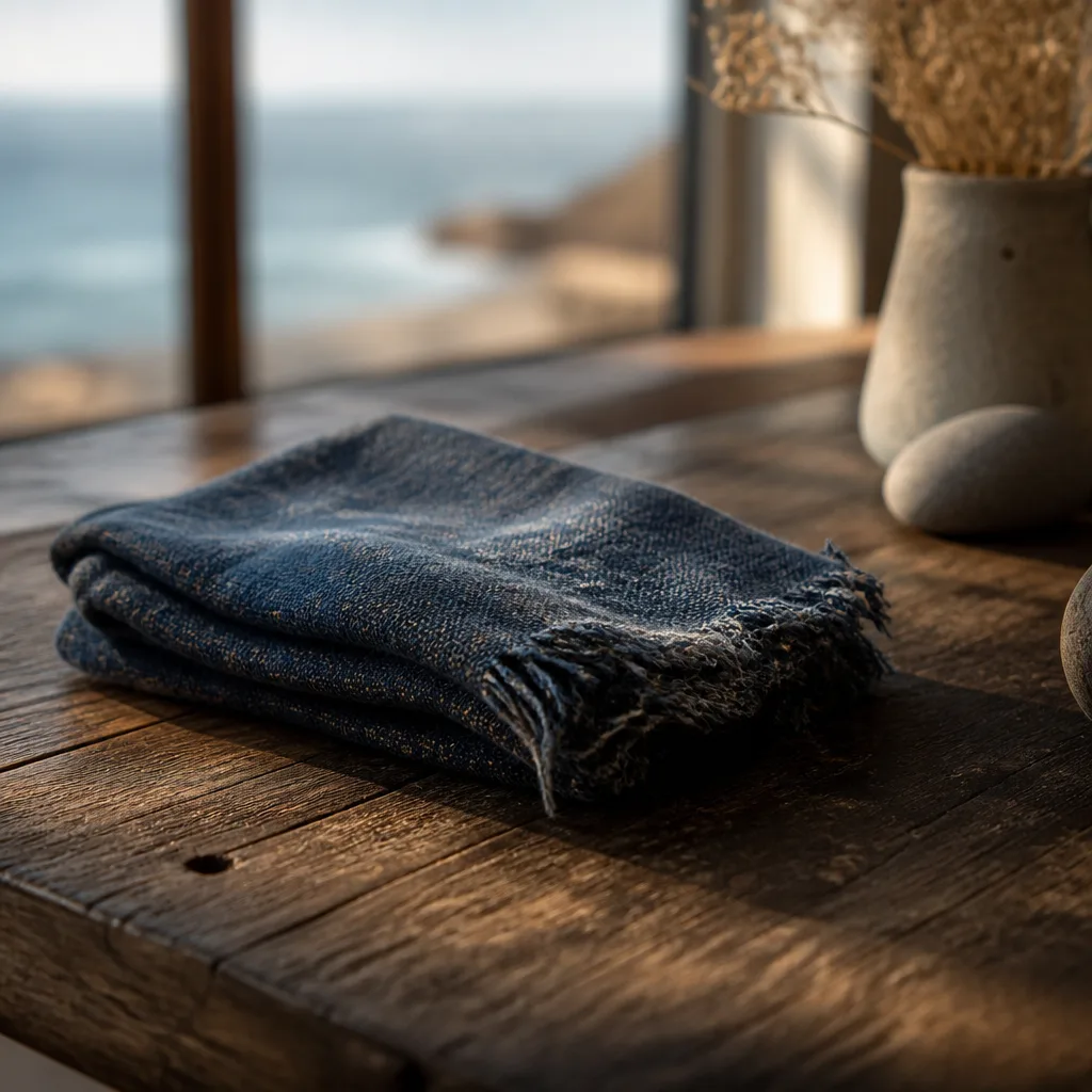 Close-up of a worn personal object on a wooden table in soft light.