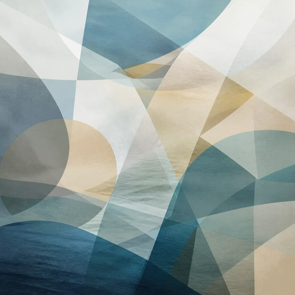 Abstract geometric shapes in coastal colors symbolizing assessment complexity.